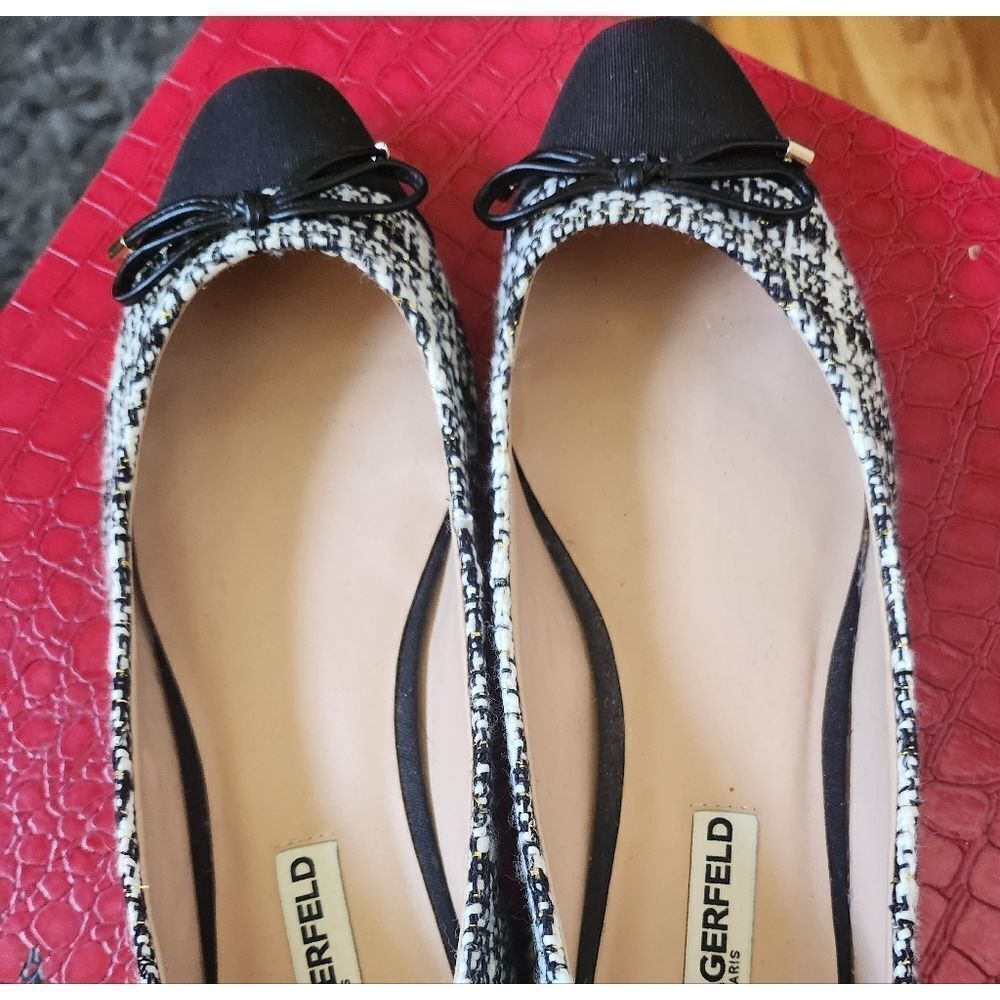 Karl Lagerfeld Tweed Black/White Pearl Flats
